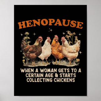 Poster Ménopause Femmes Ramassant Poulet Drôle Ferme Chic