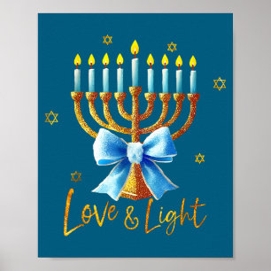 Poster Menorah d'amour Lumière de Chanukah Hanukkah Bleu 