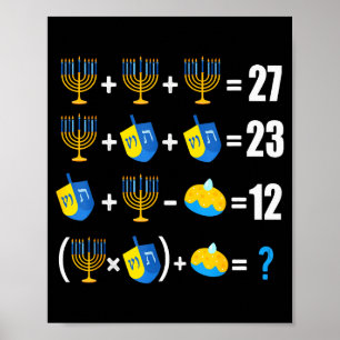 Poster Menorah de Hanoukka dreidel beignet maths enseigne