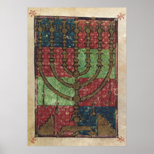 Poster Ménorah vintage, fête des lumières Hanukkah joyeux