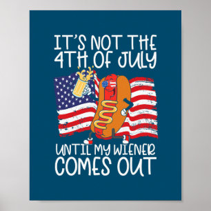 Poster Mens Drôle 4 juillet Hot Dog Wiener Sortent