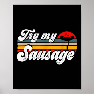 Poster Mens Essayer Ma Saucisse Mens Drôle Barbecue Grill