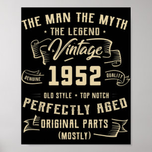 Poster Mens Man Myth Legend 1952 70th Birthday Tee For 70