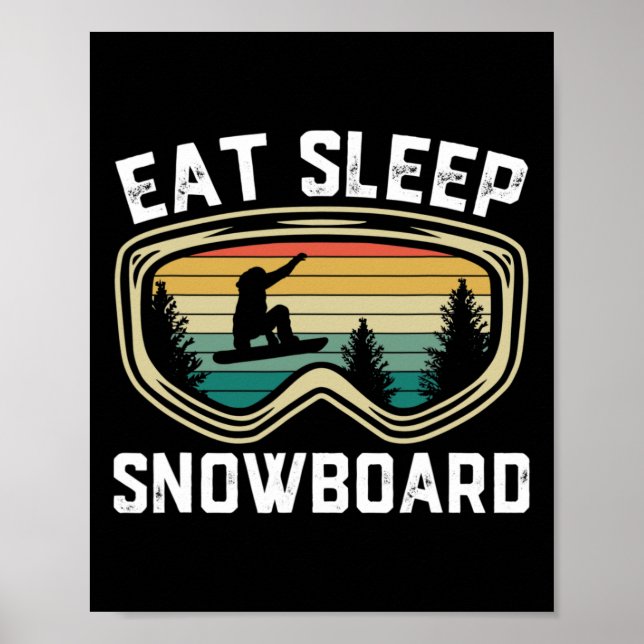 Poster Mens Manger Sleep Snowboard Funky Retro Snowboard (Devant)