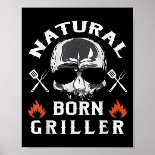 Poster Mens Natural Born Griller Funny Bbq Jardin Grill
