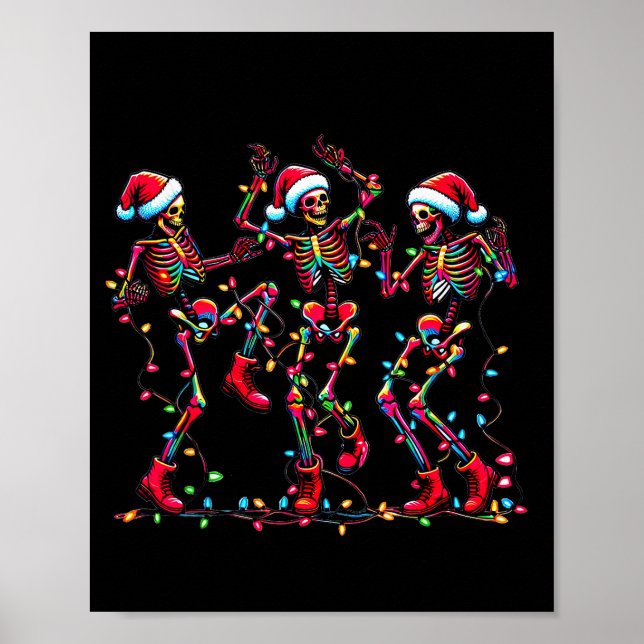 Poster Mens Womens Christmas Skeleton Santa Dancing Light (Devant)