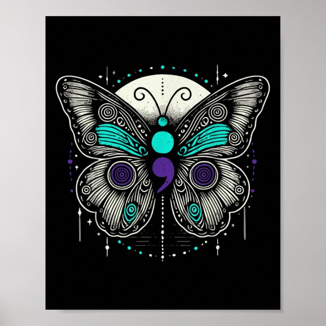 Poster Mental Health Suicide Awareness Semicolon Butterfl (Devant)