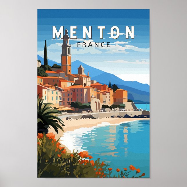 Poster Menton France Travel Art Vintage (Devant)