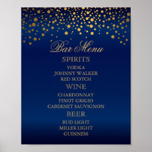 Poster Menu à barres - Points Confetti d'or sur bleu mari