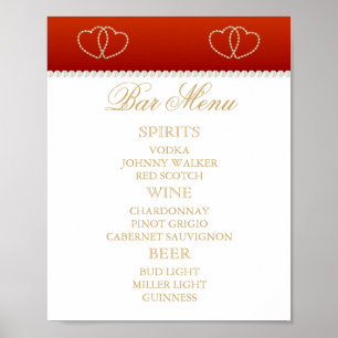 Poster Menu à barres - Rouge profond et blanc avec Coeurs
