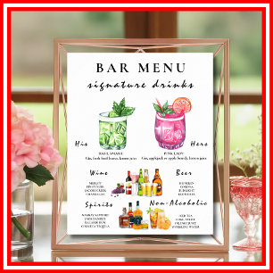 Poster Menu Bar Mariage Calligraphie Élégante Panneau de
