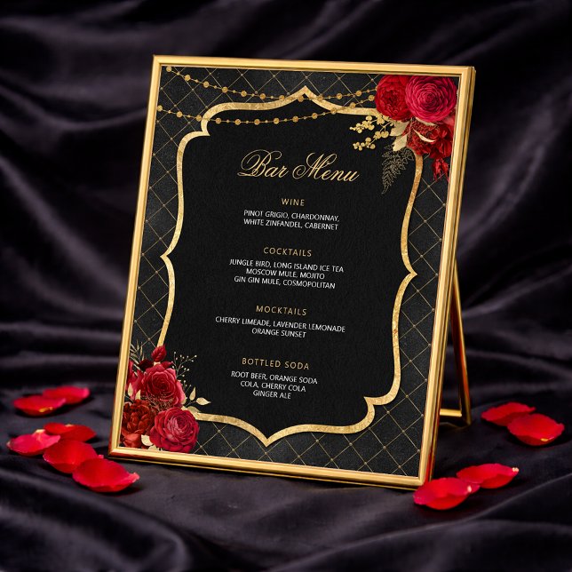 Poster Menu Bar Noir, Rouge et Or (Black, Red and Gold Bar Menu)