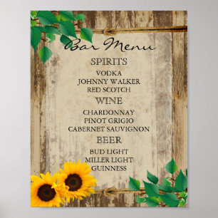 Poster Menu Bar pour un Mariage - Tournesol