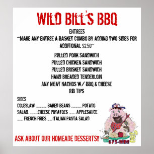 POSTER MENU BARBECUE DE WILD BILL