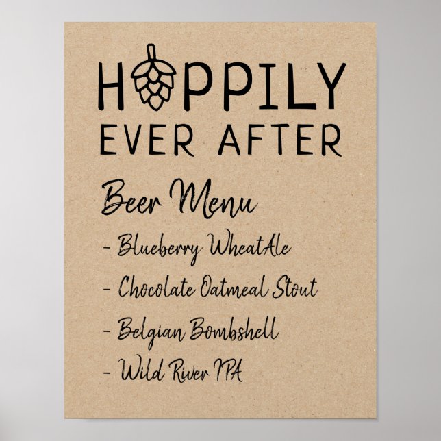 Poster Menu Bière Mariage Baptême Hoppily Ever After (Devant)