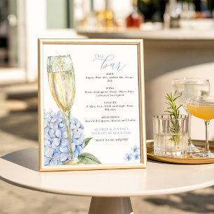 Poster Menu Blue Hydrangeas & Gold Glass Bar