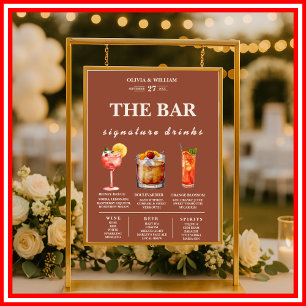 Poster Menu Boho Burnt Orange Terracotta Mariage Bar