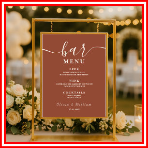 Poster Menu Boho Burnt Orange Terracotta Mariage Bar