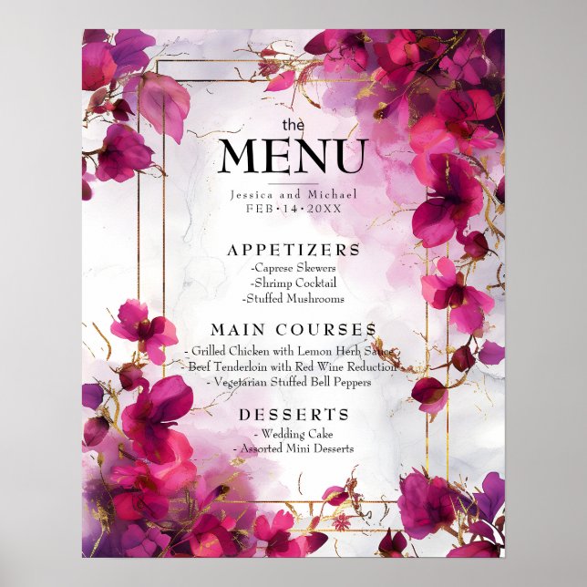 Poster Menu & Boire Fuchsia Enchantement : Aquarelle (Devant)