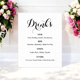 Poster Menu Boissons Mariage Noir Blanc