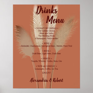 Poster Menu Boissons Pampas Grass Bridal Mariage Signal