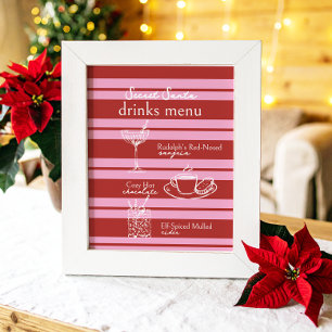 Poster Menu Boissons Secret Père Noël Cabana Pink Stripe 