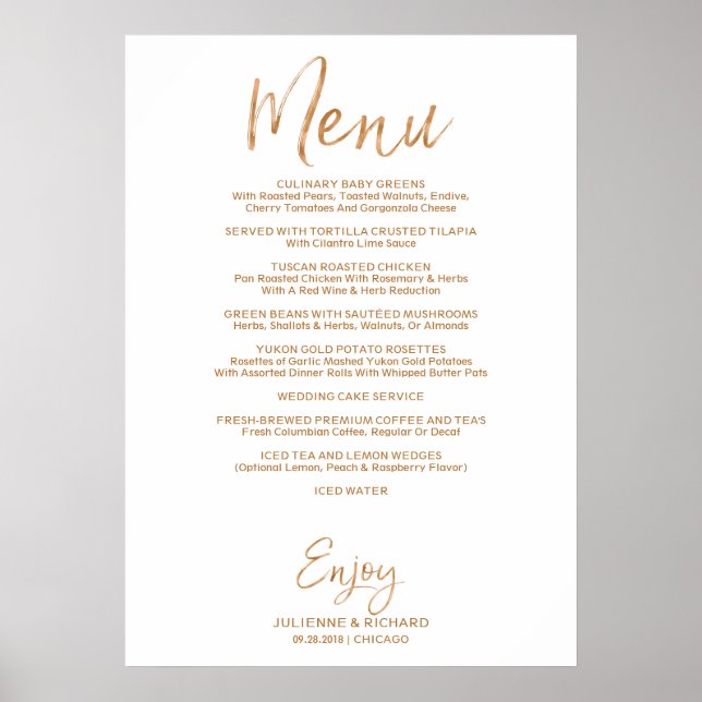 Poster Menu Buffet mariage | Rose Or Stylish (Devant)