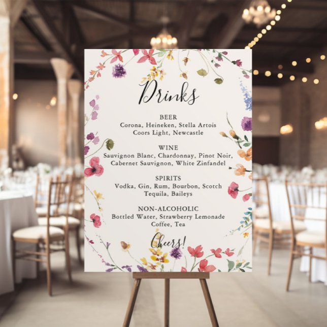 Poster Menu classique de boissons de mariage aux fleurs s (Créateur téléchargé)