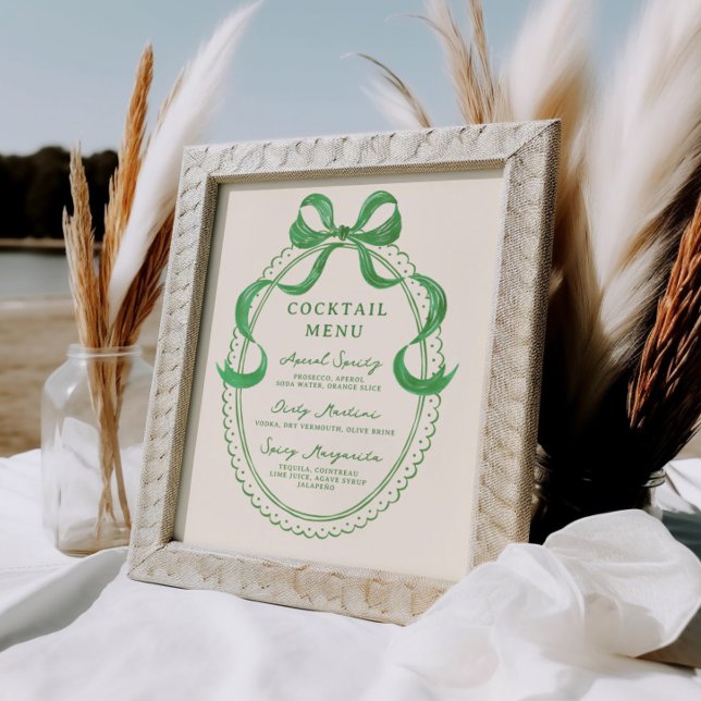 Poster Menu Cocktail avec cadre de cordes à main verte (Créateur téléchargé)