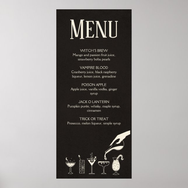 Poster Menu cocktail moderne Halloween du milieu du siècl (Devant)
