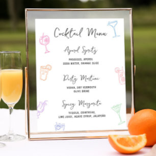 Poster Menu Cocktail Pastel Coloré Dessiné À La Main