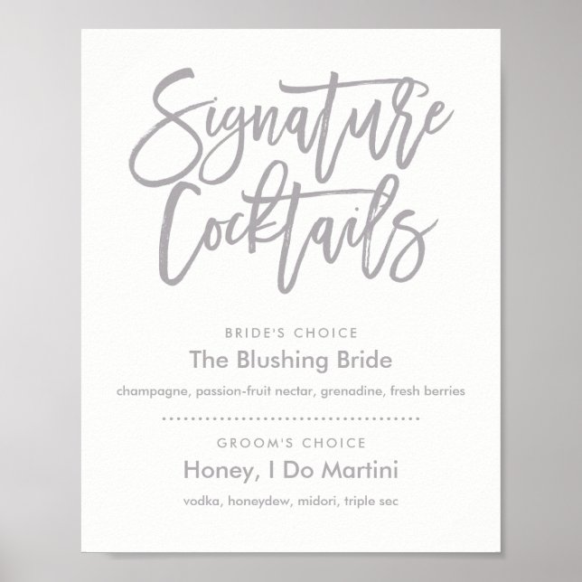 Poster Menu Cocktails Signature Chic Lettres À La Main (Devant)
