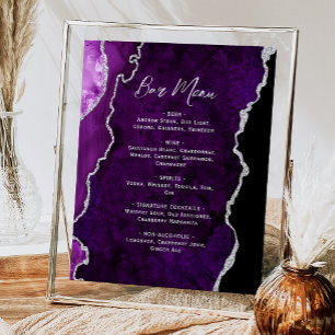 Poster Menu de bar de mariage à l'écriture argentée et ag