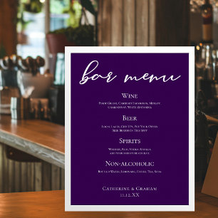 Poster Menu de Bar de Mariage à Typographie Blanche Viole