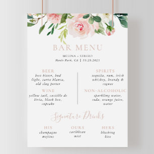 Poster Menu de bar de mariage aux fleurs d'automne en or 