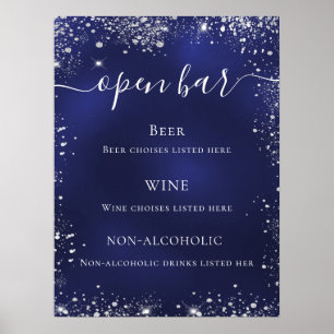 Poster Menu de bar de mariage bleu marine paillettes arge