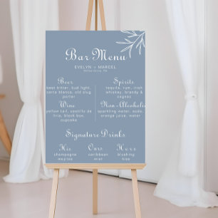 Poster Menu de bar de mariage bleu poussiéreux minimal fo