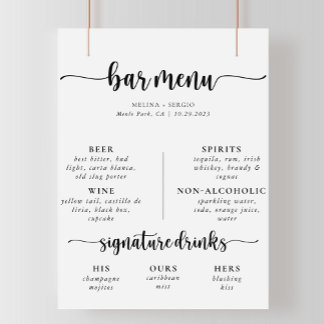 Poster Menu de bar de mariage classique calligraphié élég