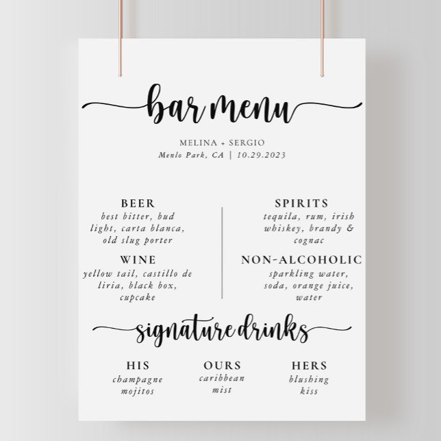 Poster Menu de bar de mariage classique calligraphié élég (Créateur téléchargé)