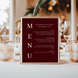 Poster Menu de bar de mariage élégant bordeaux et ivoire