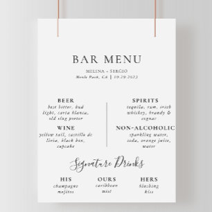 Poster Menu de bar de mariage élégant minimaliste en call