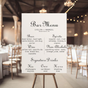 Poster Menu de bar de mariage minimaliste classique calli