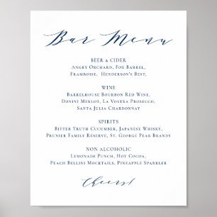Poster Menu de bar de mariage minimaliste écriture bleu m