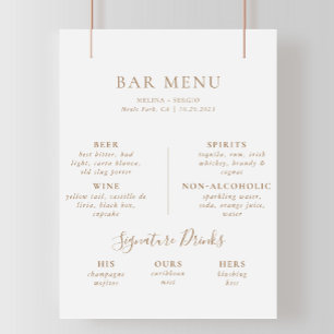 Poster Menu de bar de mariage minimaliste marron en calli