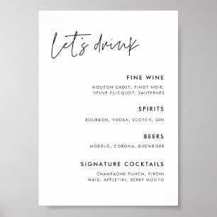 Poster Menu de bar de mariage minimaliste moderne