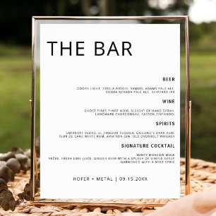Poster Menu de bar de mariage moderne minimaliste de bois