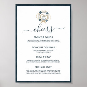 Poster Menu de bar de mariage Navy & Blanc