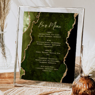 Poster Menu de bar de mariage Olive Green Gold Agate Scri