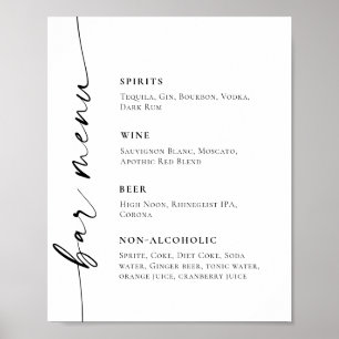 Poster Menu de bar élégant simple minimaliste Mariage