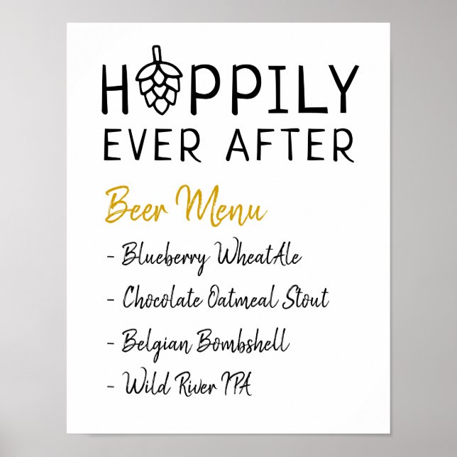 Poster Menu de bière de mariage de douche de mariée Hoppi (Devant)